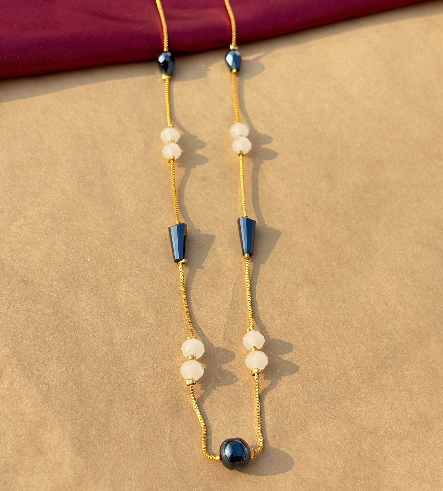 Black & White Beaded Gold-Toned Everyday Chain