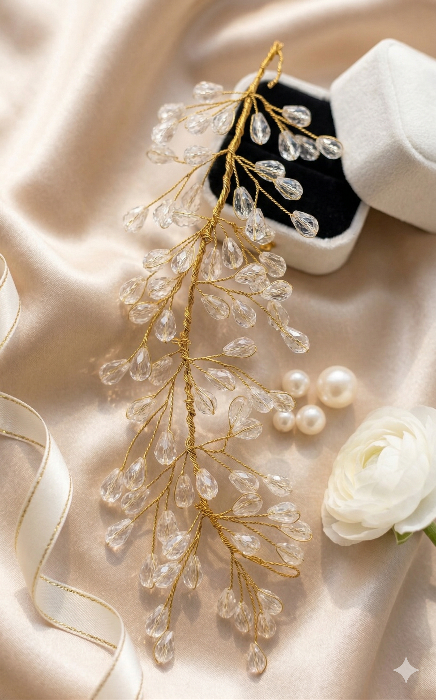 Crystal Dewdrop Gold Hair Accessory