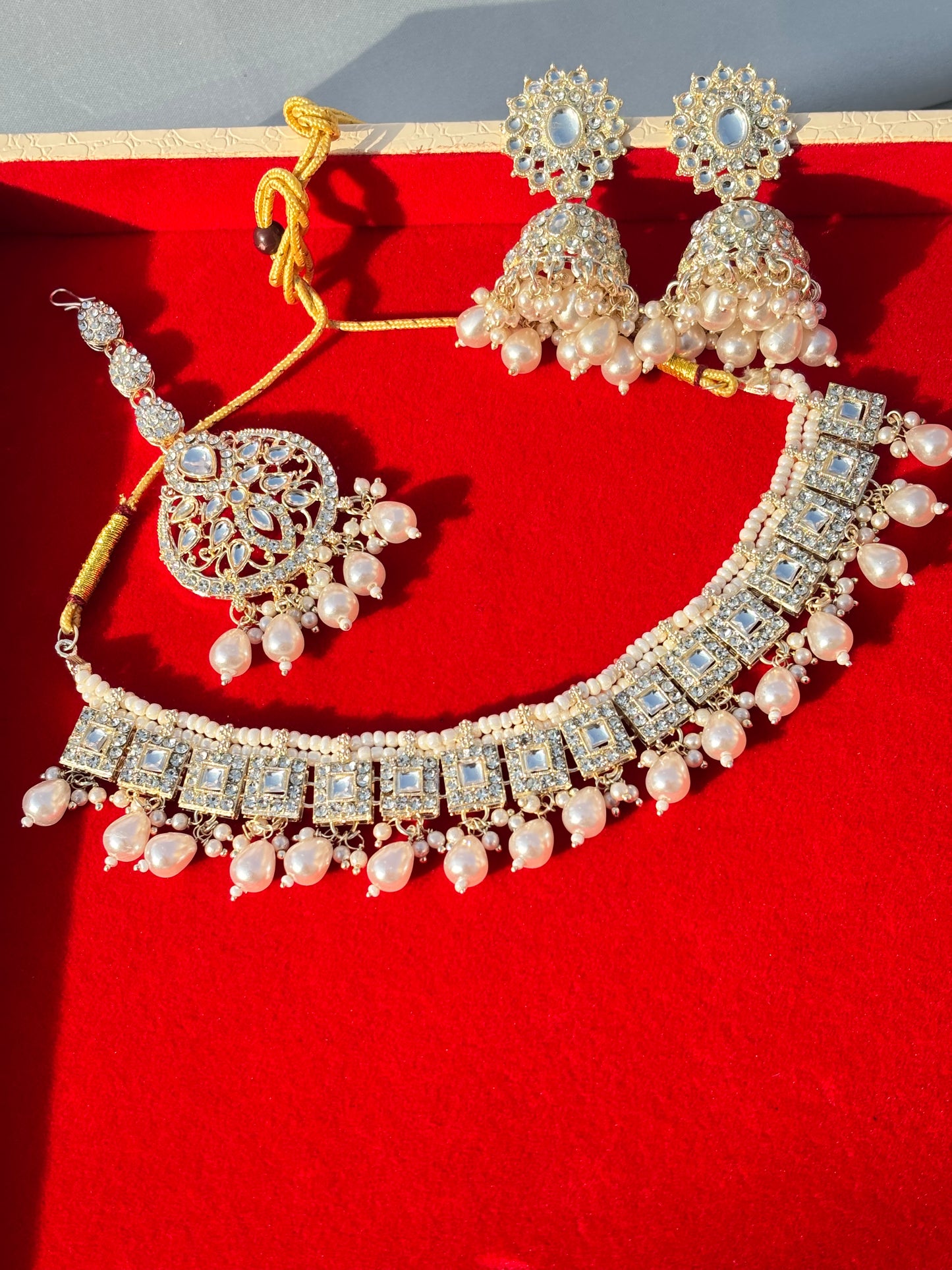 Regal Pearl & Kundan Square-Cut Bridal Jewellery Set