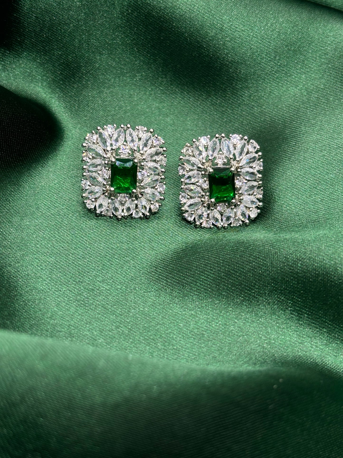 Emerald Elegance Halo Stud Earrings