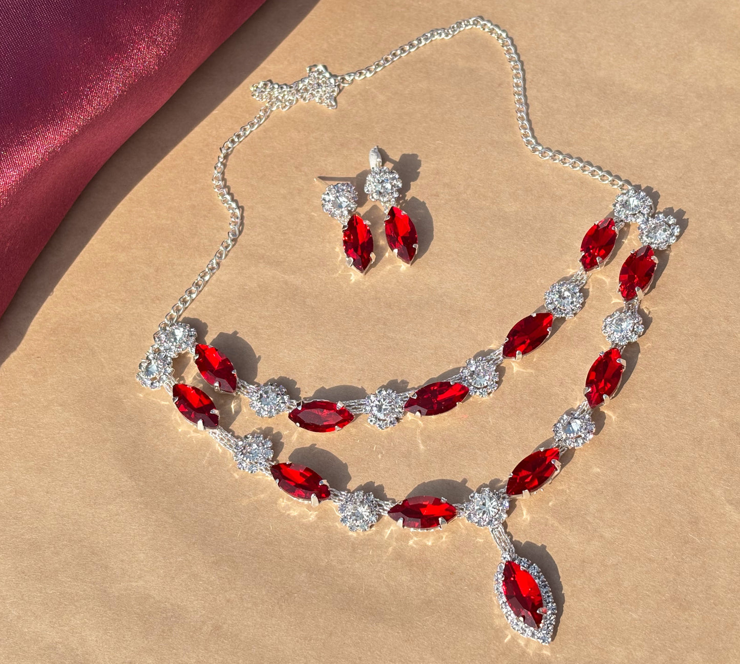 Crimson Radiance Necklace and Earring Set