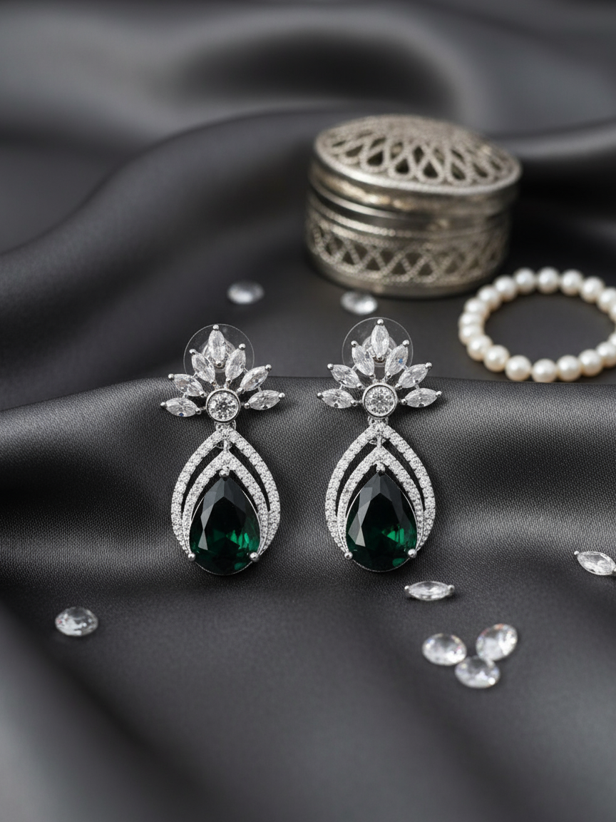 Emerald Teardrop Halo Earrings