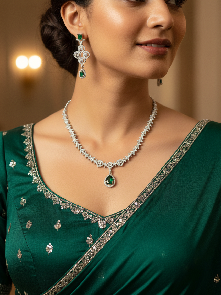 Emerald Garden Lattice Necklace & Earrings Set