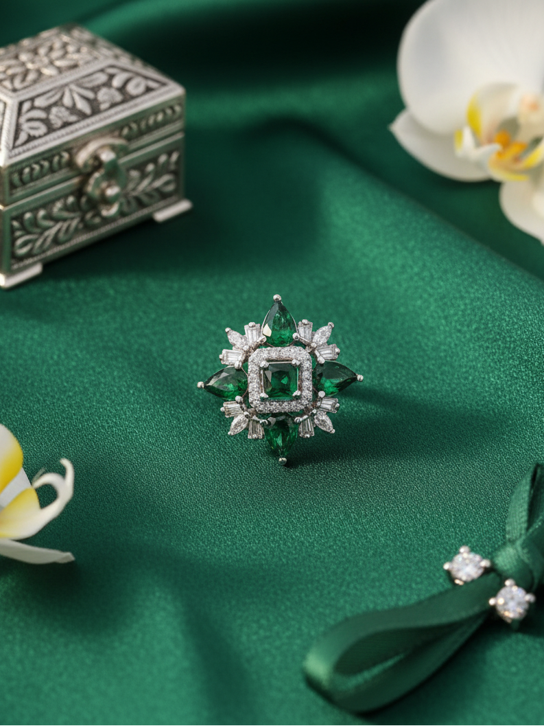 Emerald Starburst Cocktail Ring