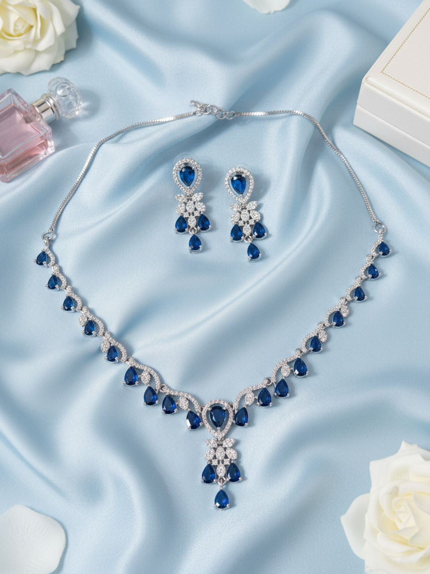 Sapphire Cascade Necklace & Earrings Set