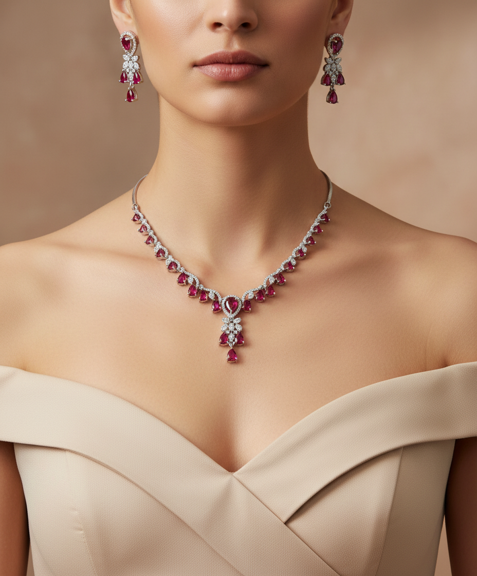 Ruby Garland Necklace & Earrings Set