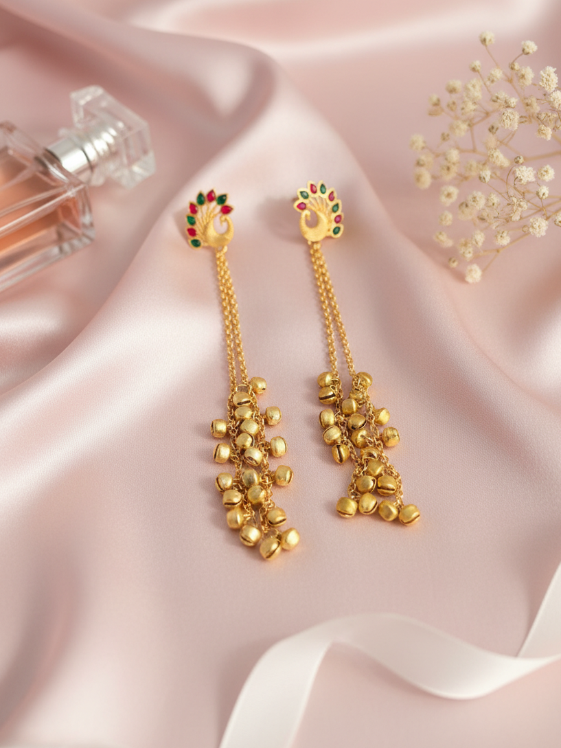 Peacock Ghungroo Cascade Earrings