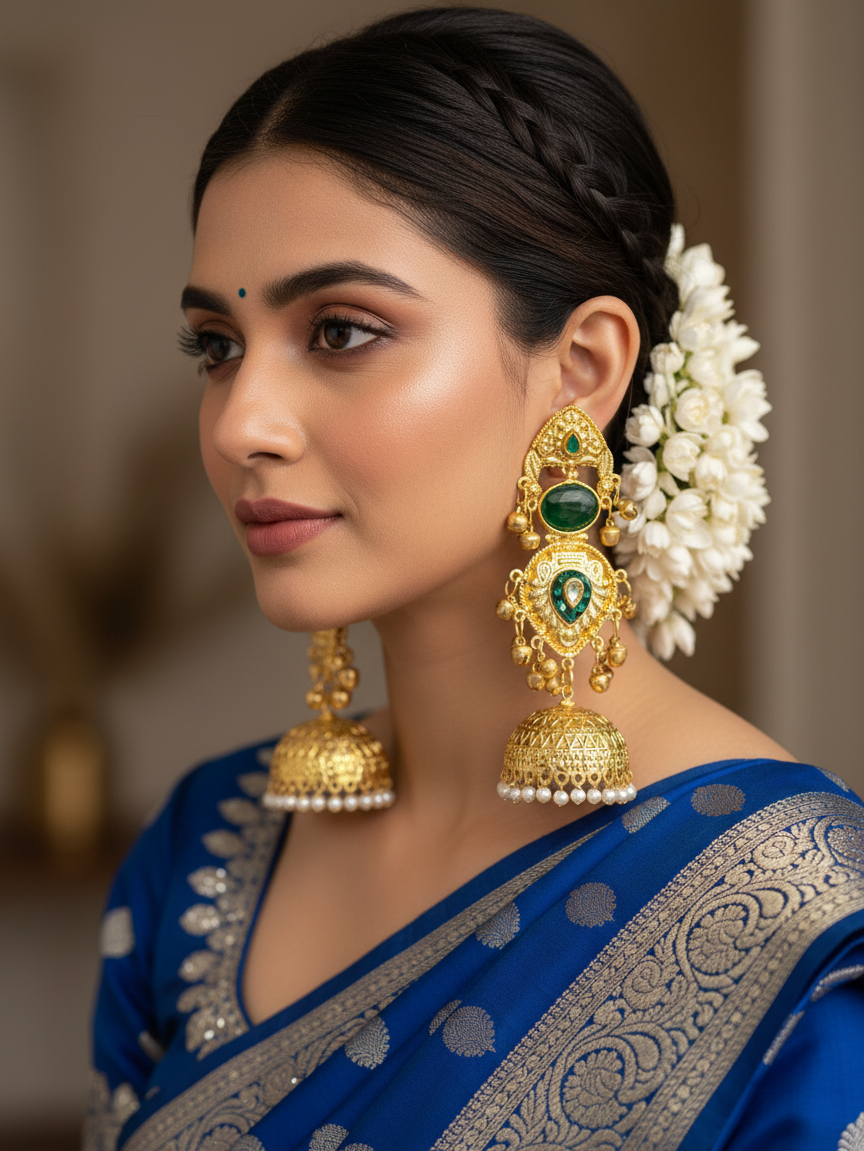 Emerald Temple Jhumka Earrings