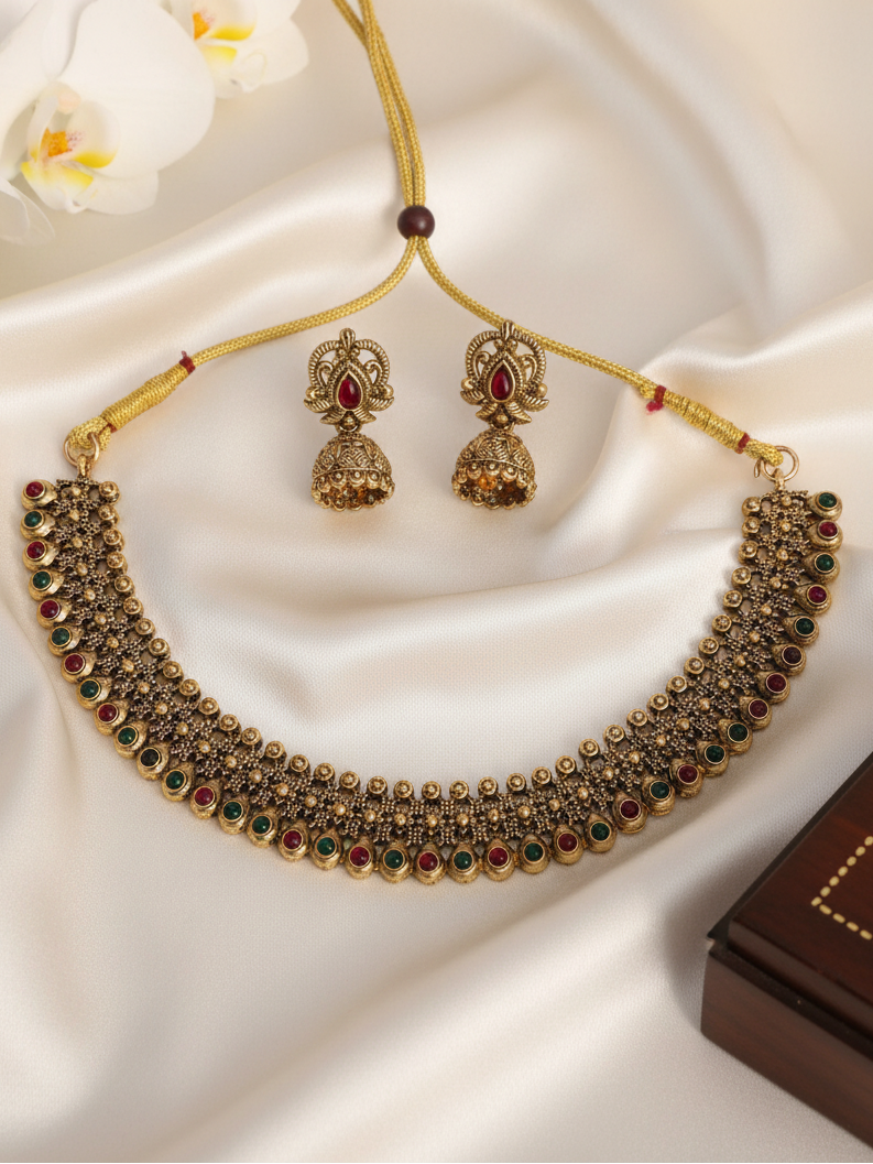 Rajwada Heritage Choker Necklace & Jhumka Earrings Set