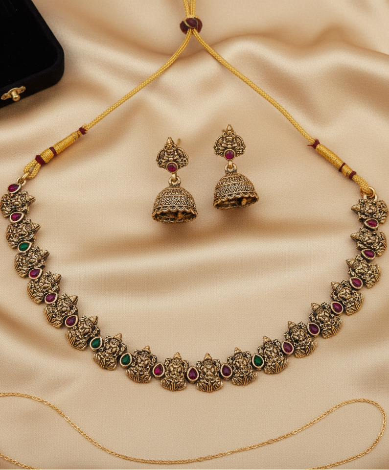 Lakshmi Temple Choker Necklace & Jhumka Earrings Set