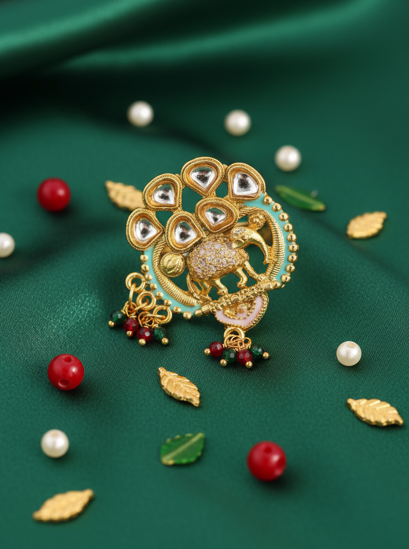 Majestic Peacock Plume Elephant Statement Ring