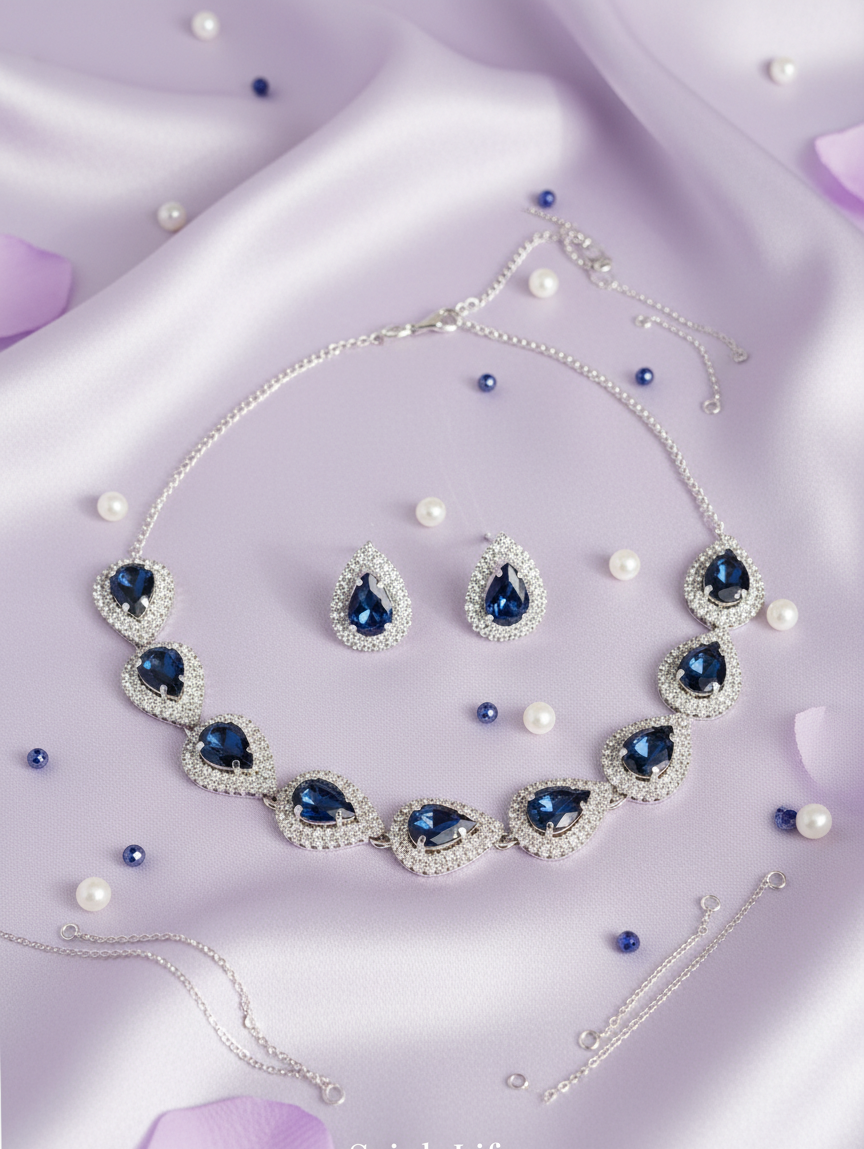 Midnight Sapphire Necklace & Earrings Set