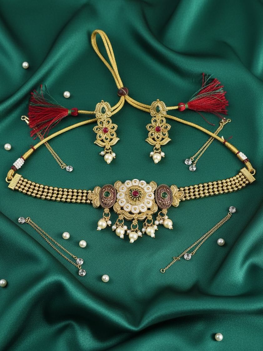 Royal Heritage Choker & Earrings Set with Pearl Cascade