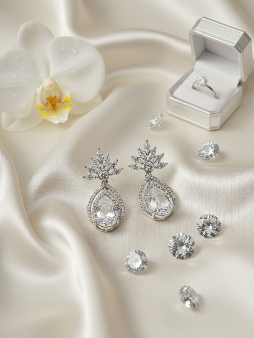 Crystal Floral Teardrop Earrings