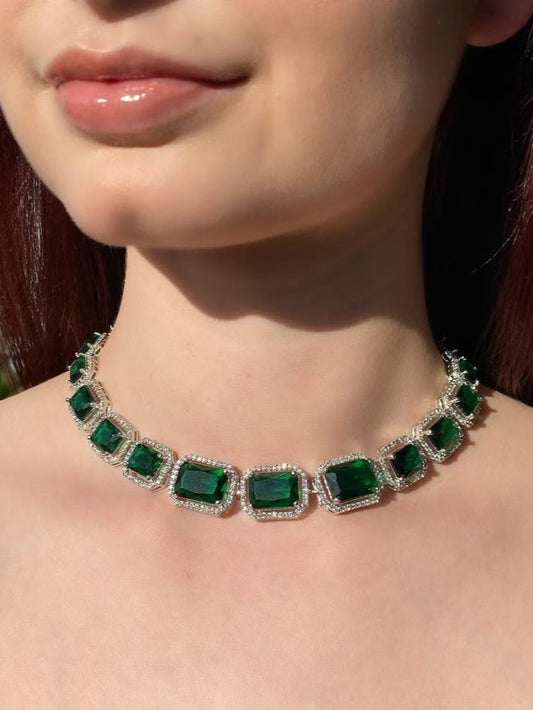 Emerald Green & White Cubic Zirconia Premium Jewellery Set