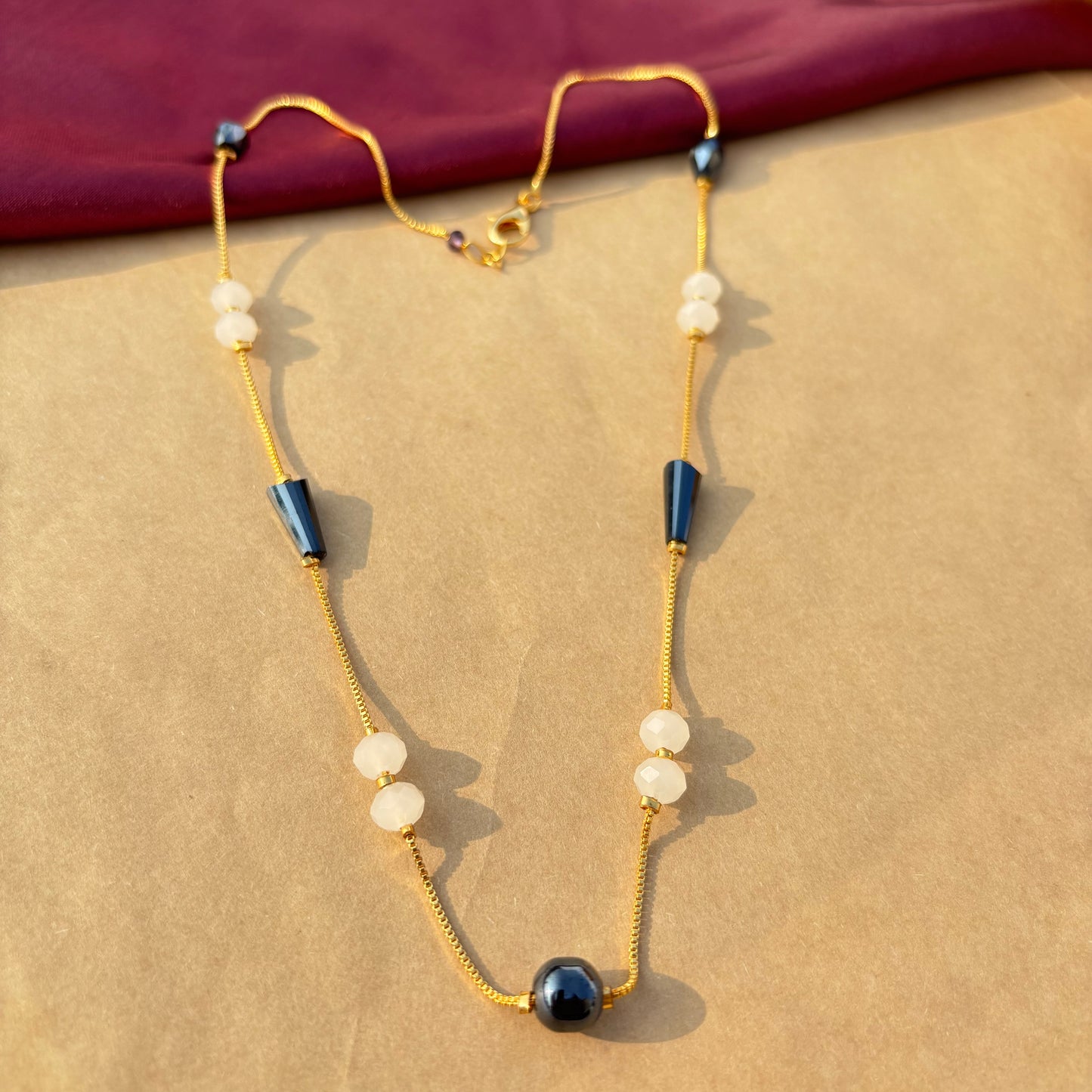 Black & White Beaded Gold-Toned Everyday Chain