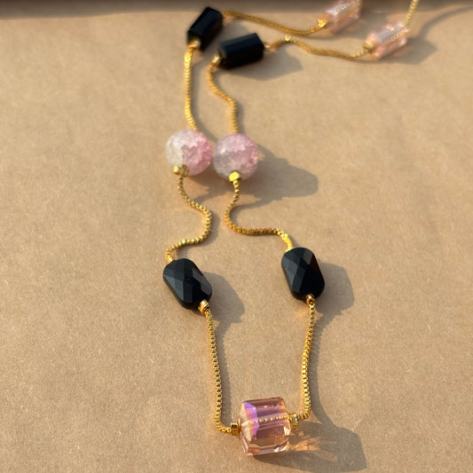 Black & Pink Beaded Dual-Tone Gold Chain