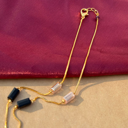 Black & Pink Beaded Dual-Tone Gold Chain