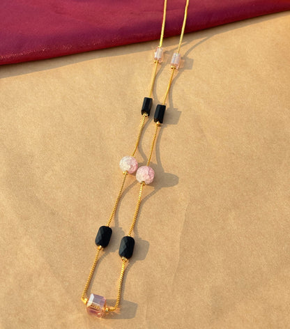 Black & Pink Beaded Dual-Tone Gold Chain