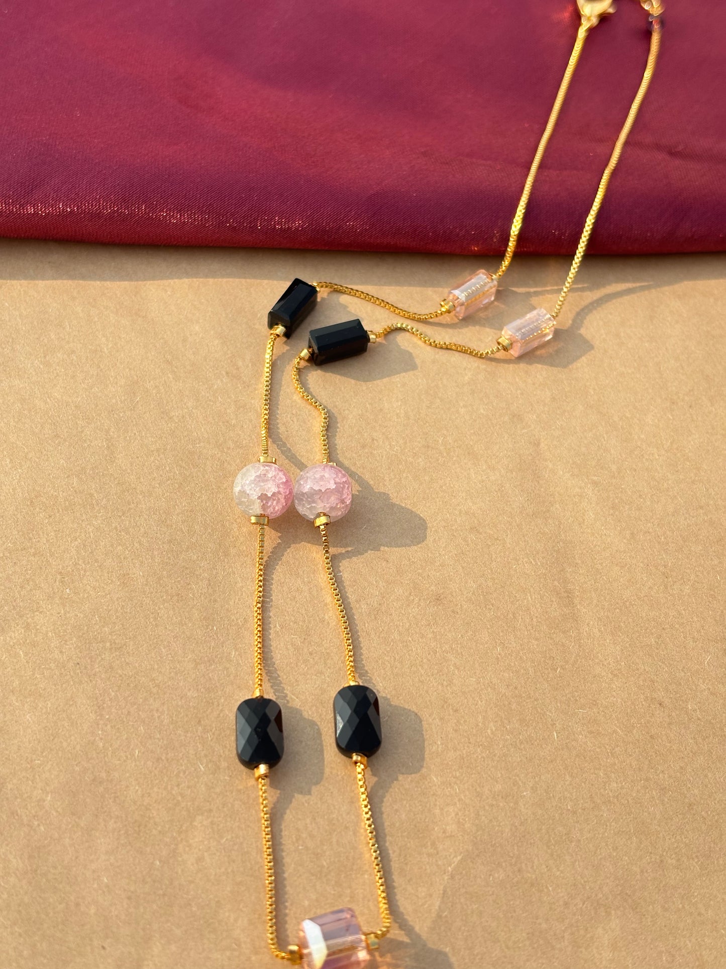 Black & Pink Beaded Dual-Tone Gold Chain