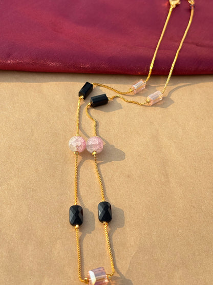 Black & Pink Beaded Dual-Tone Gold Chain