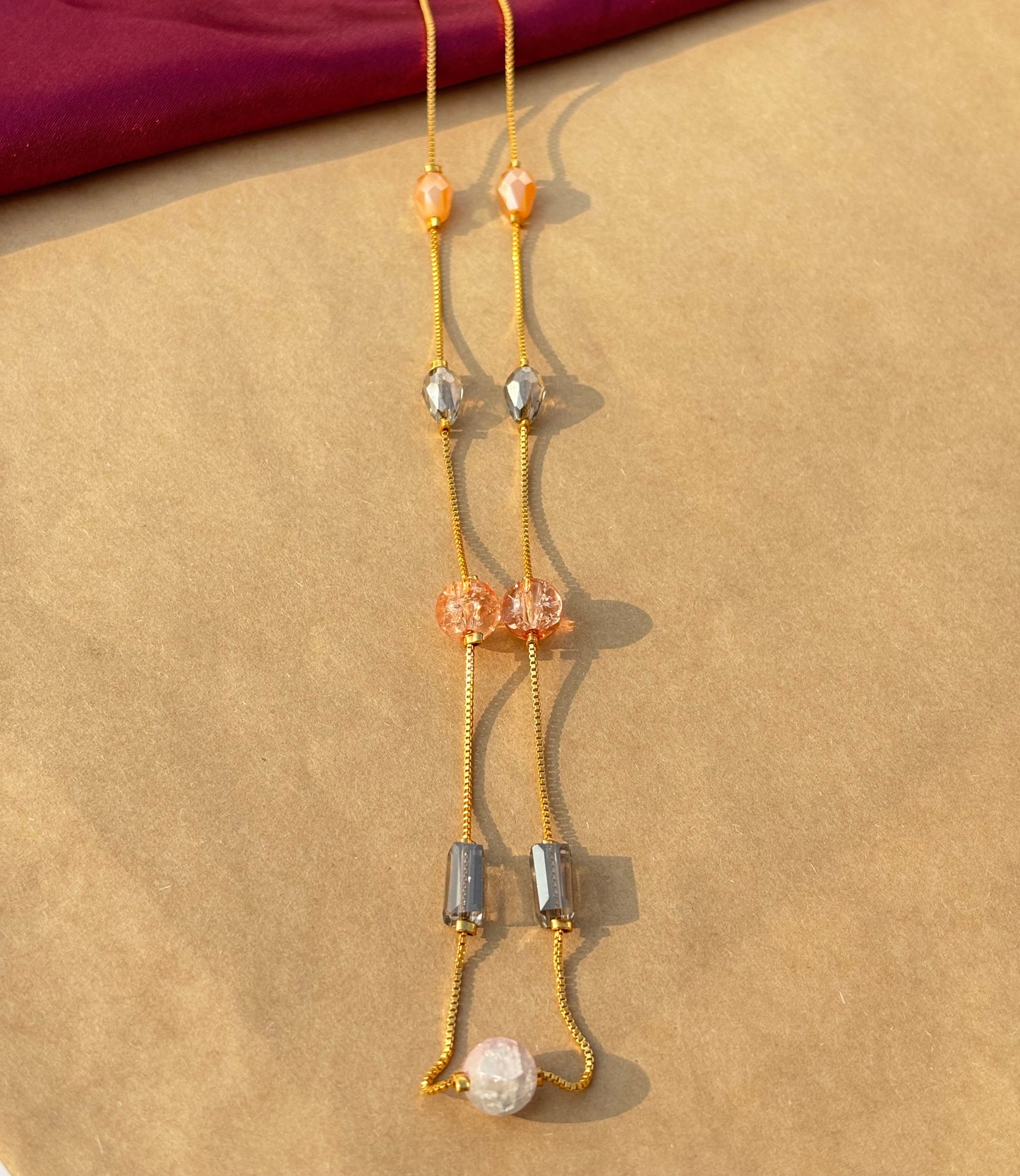 Peach & Grey Beaded Textured Gold Chain