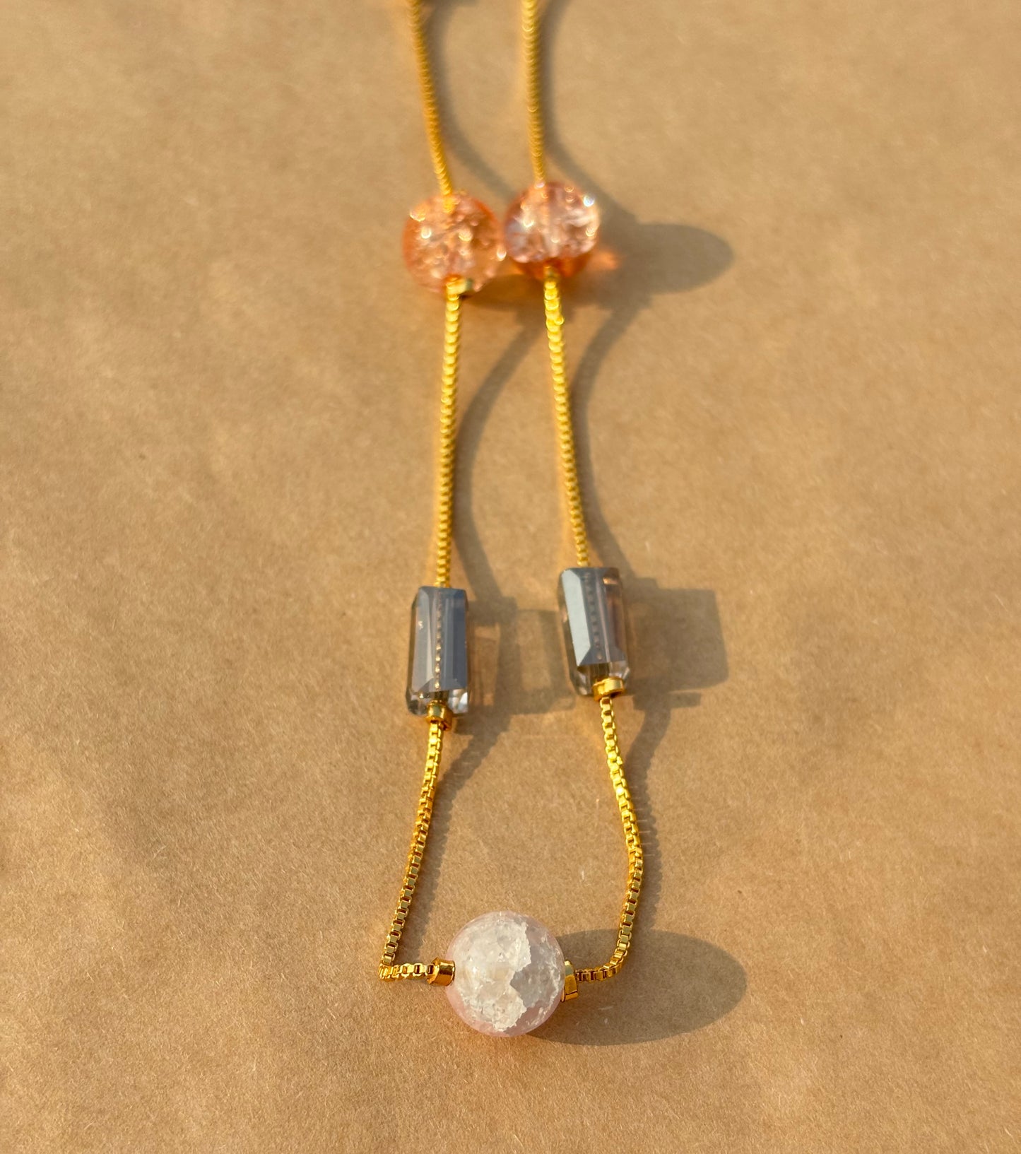 Peach & Grey Beaded Textured Gold Chain