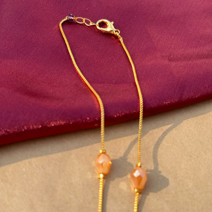 Peach & Grey Beaded Textured Gold Chain