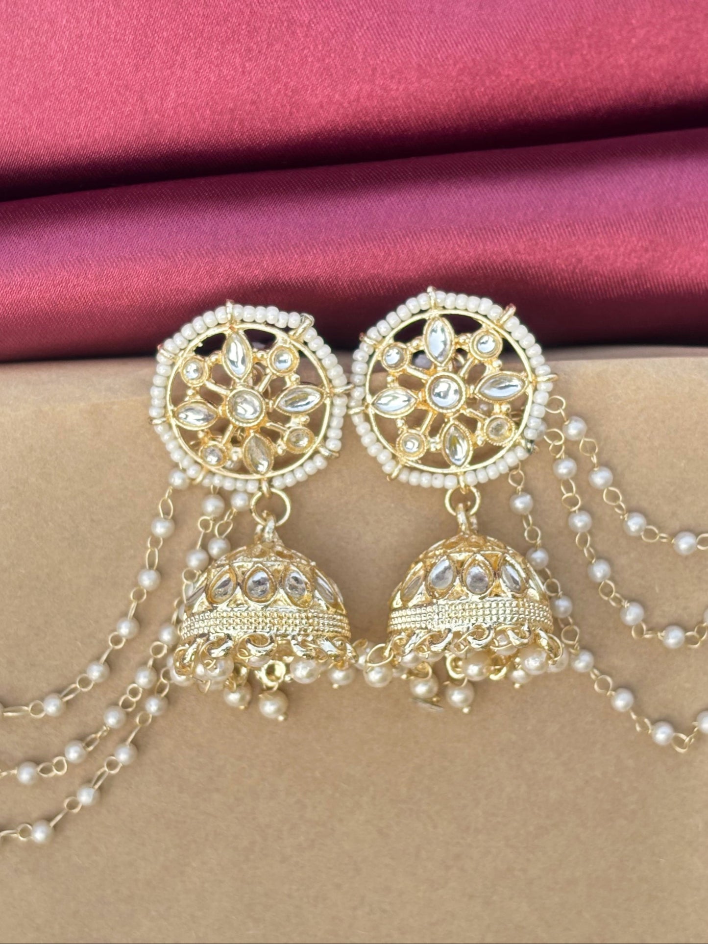Golden Pearl Chandbali Earrings with Layered Chains