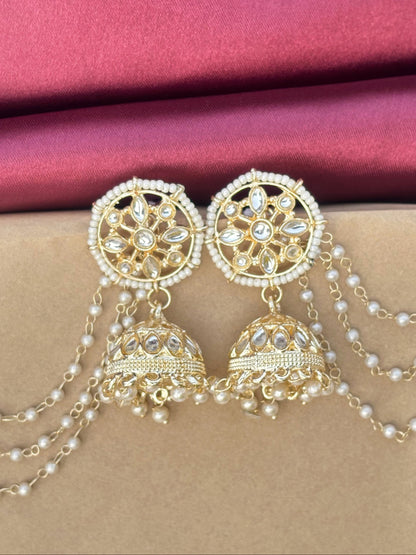 Golden Pearl Chandbali Earrings with Layered Chains