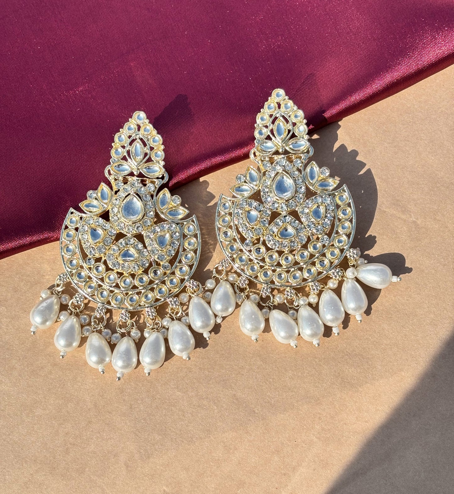 Royal Kundan Long Earrings with Pearl Drops