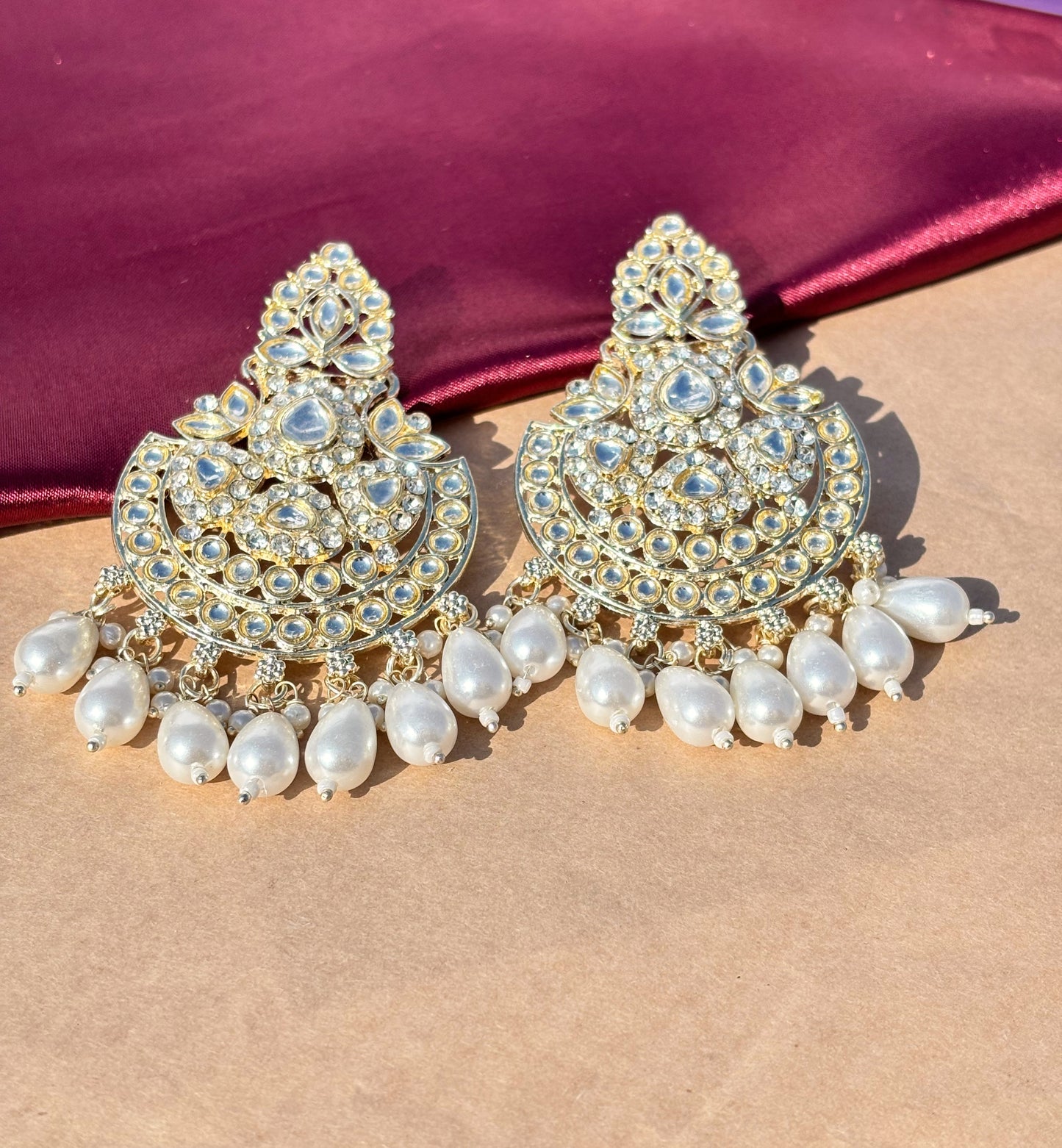 Royal Kundan Long Earrings with Pearl Drops