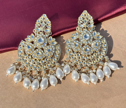 Royal Kundan Long Earrings with Pearl Drops
