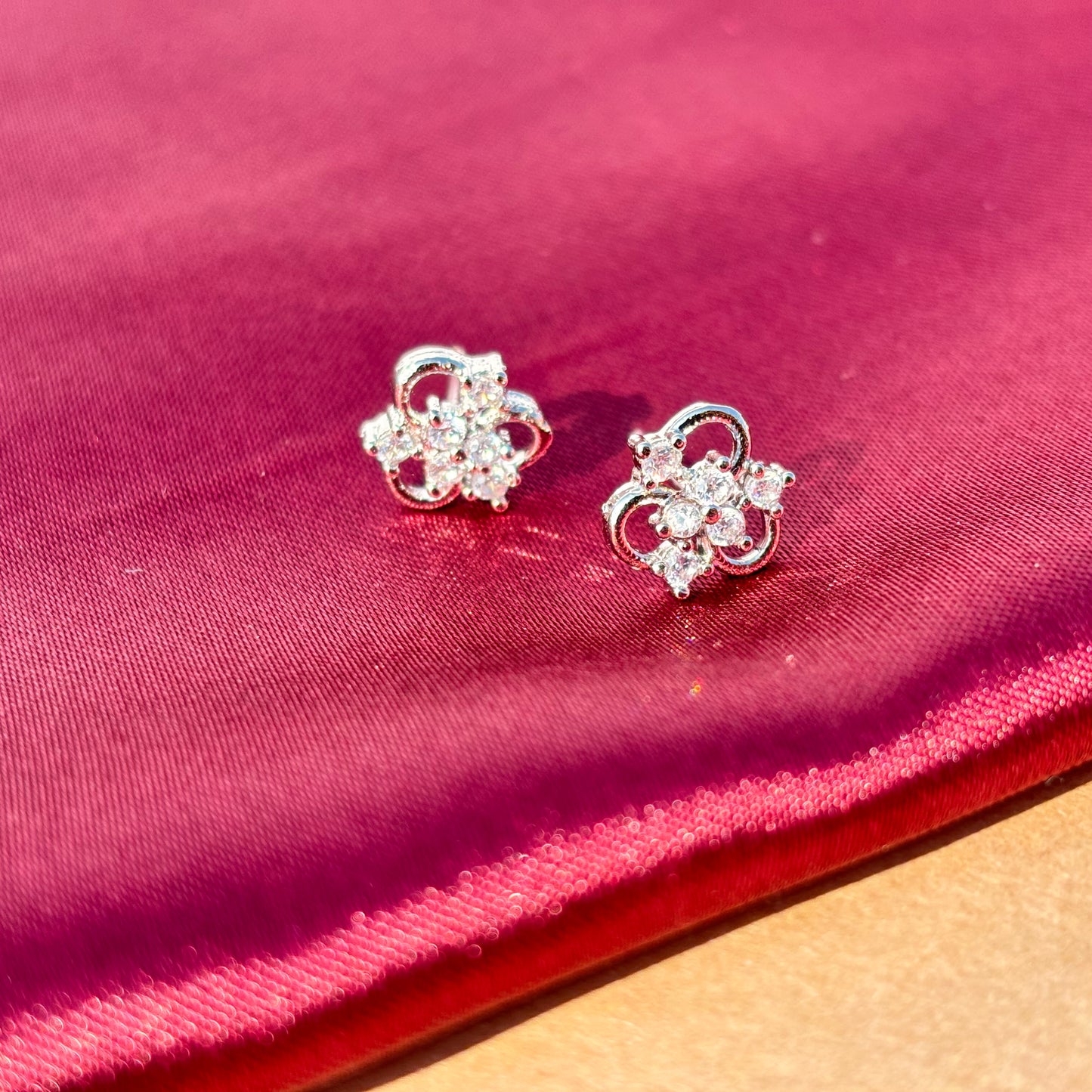 Elegant Floral Diamond Stud Earrings