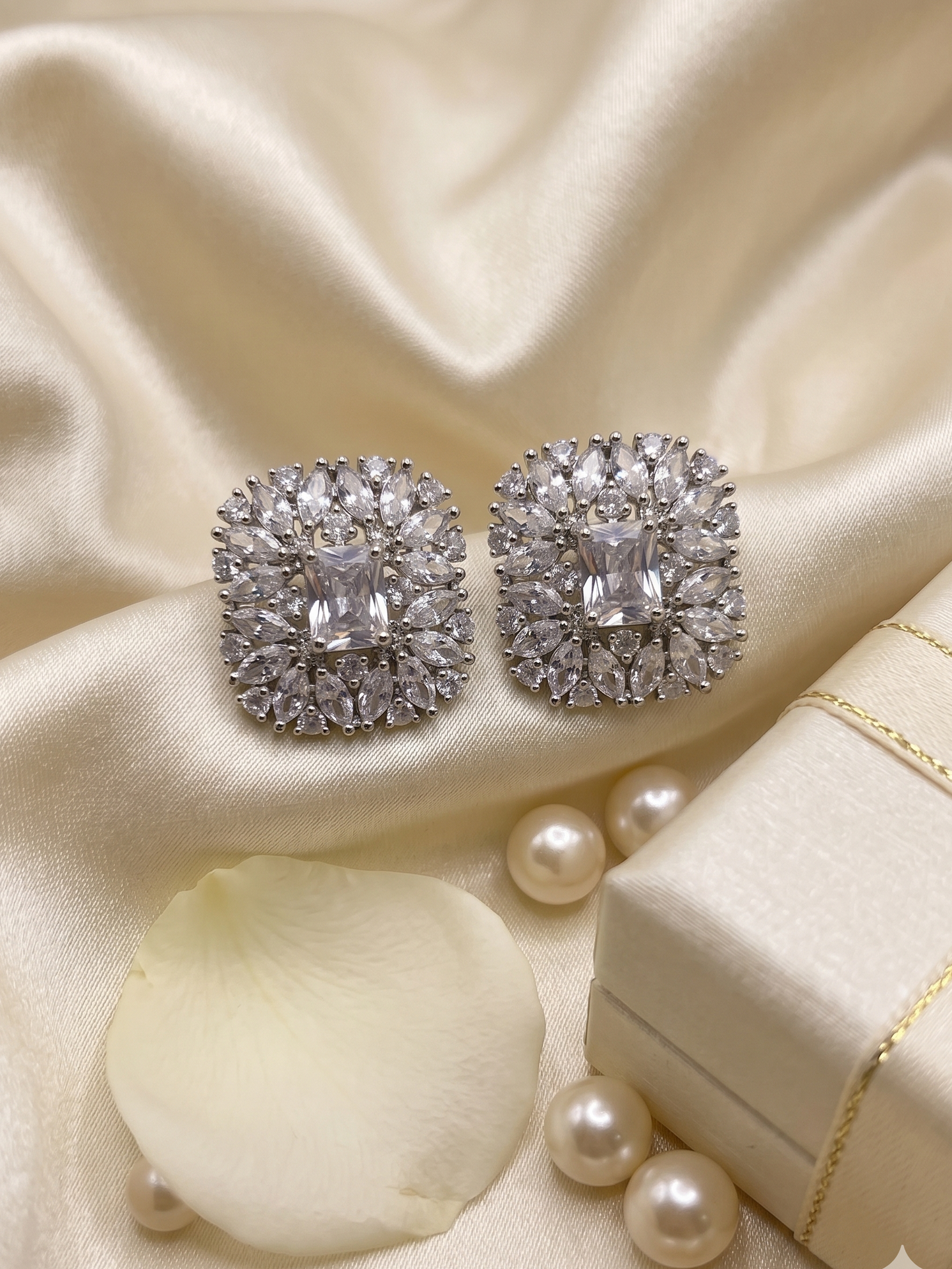 Crystal Burst Square Stud Earrings