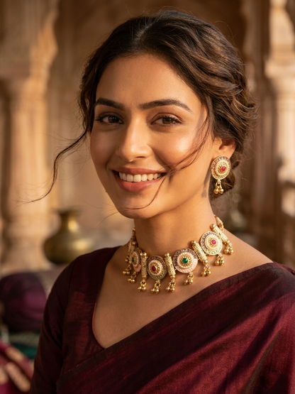 Royal Chakra Choker Necklace & Earrings Set