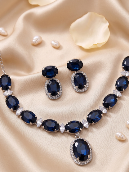 Royal Midnight Sapphire Necklace and Earring Set