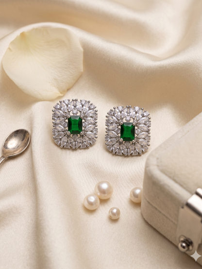 Emerald Elegance Halo Stud Earrings