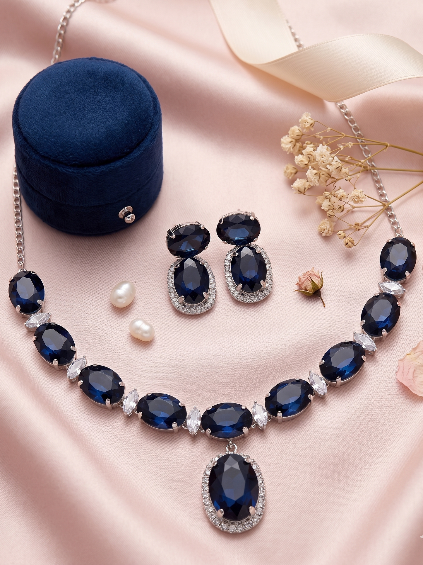 Royal Midnight Sapphire Necklace and Earring Set