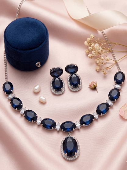 Royal Midnight Sapphire Necklace and Earring Set