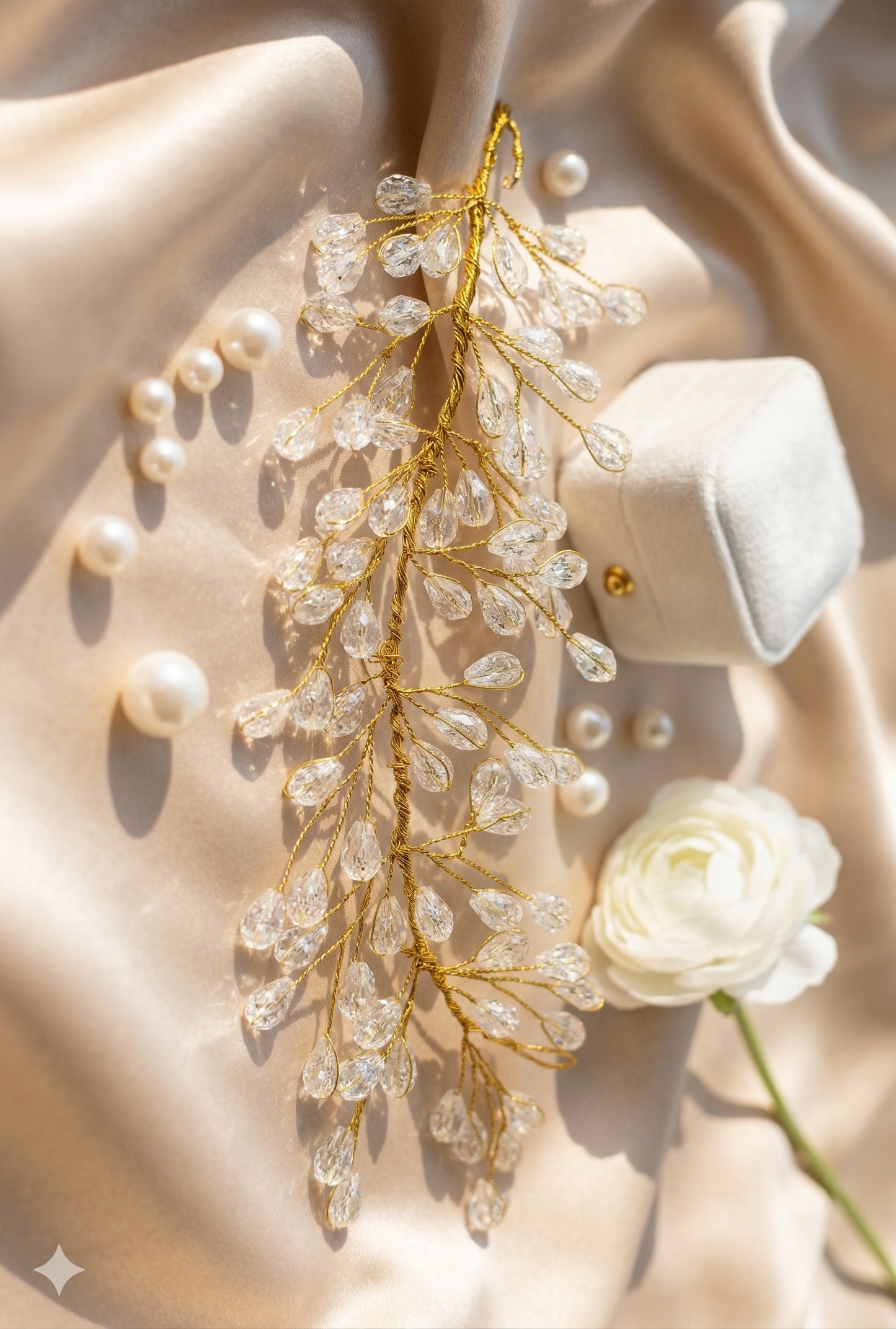 Crystal Dewdrop Gold Hair Accessory