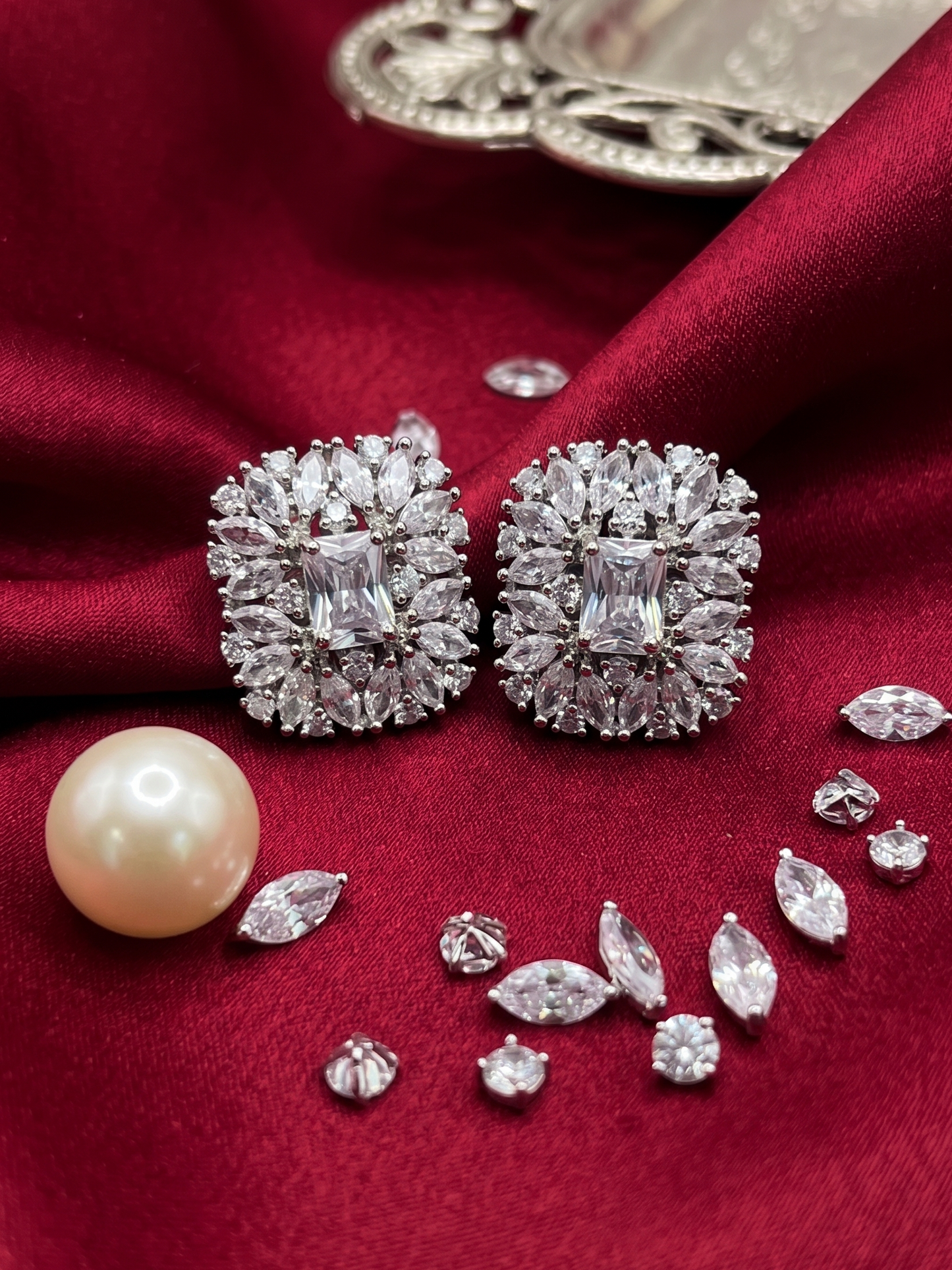 Crystal Burst Square Stud Earrings