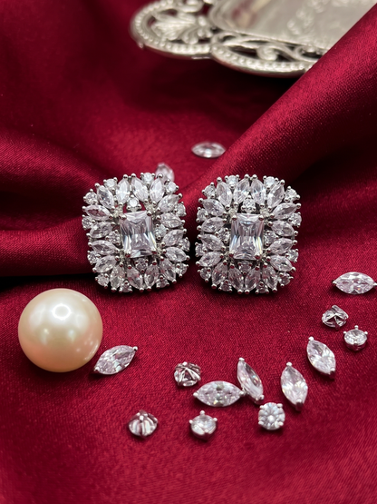 Crystal Burst Square Stud Earrings