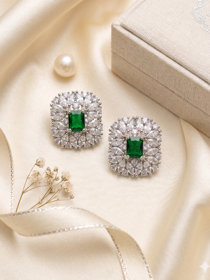 Emerald Elegance Halo Stud Earrings