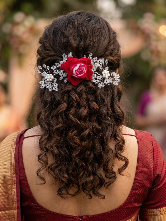 Scarlet Bloom Pearl Hair Accessory