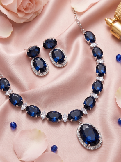 Royal Midnight Sapphire Necklace and Earring Set