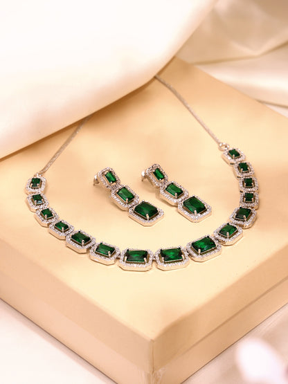 Emerald Green & White Cubic Zirconia Premium Jewellery Set