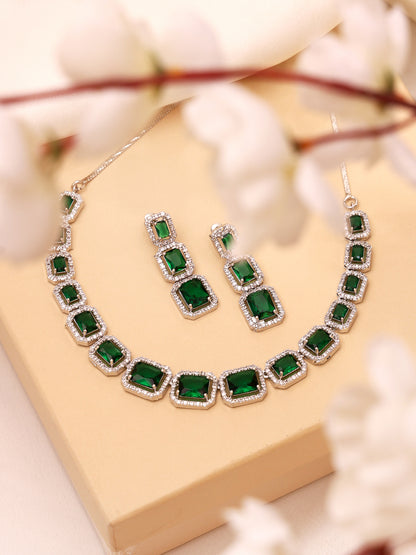 Emerald Green & White Cubic Zirconia Premium Jewellery Set