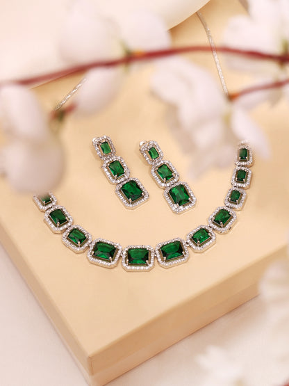 Emerald Green & White Cubic Zirconia Premium Jewellery Set