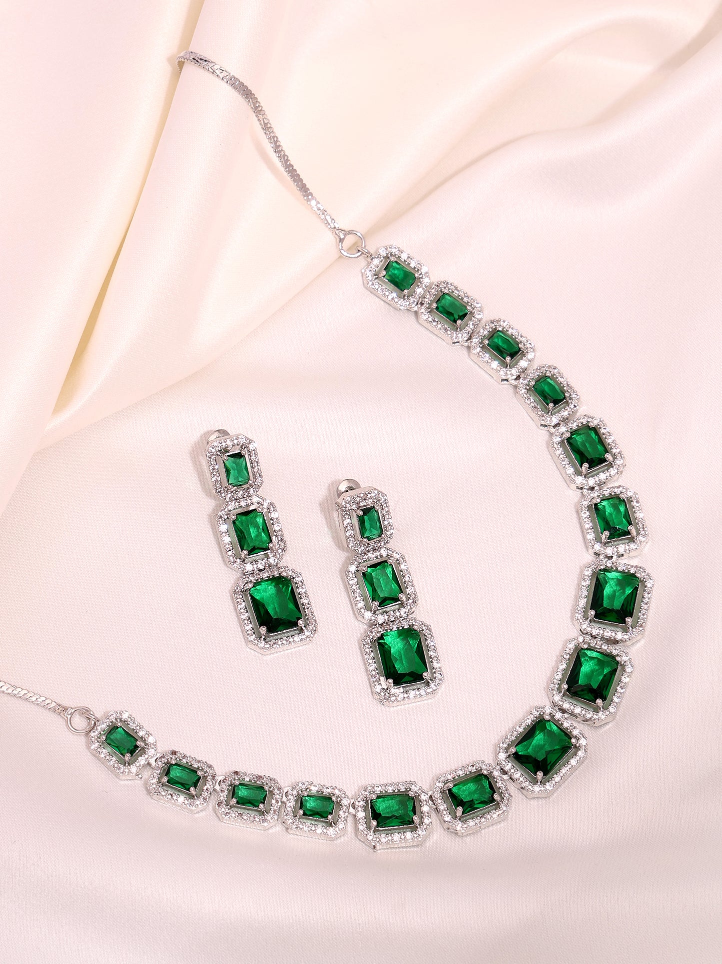 Emerald Green & White Cubic Zirconia Premium Jewellery Set